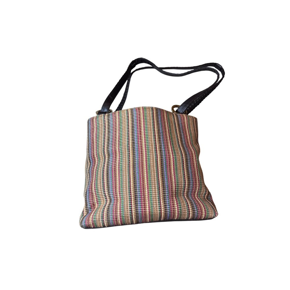 Saddle River Shoulder Bag Multi-Color Striped Woven Textile Black Straps